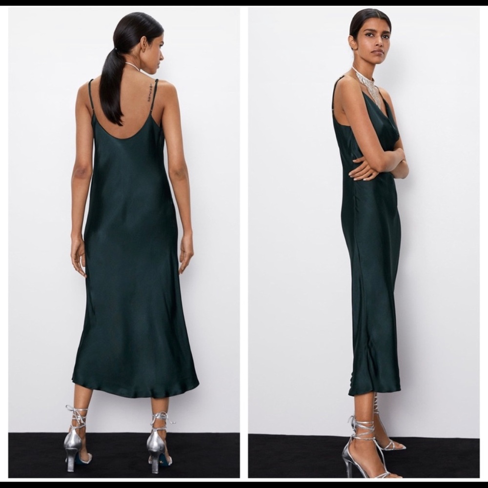 Zara cami dress in dark green - Picture 2 of 5